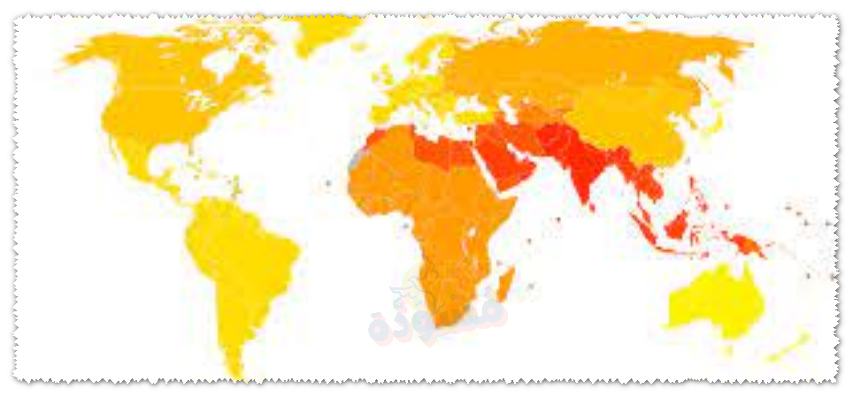 خريطة ملونة لقارات العالم
